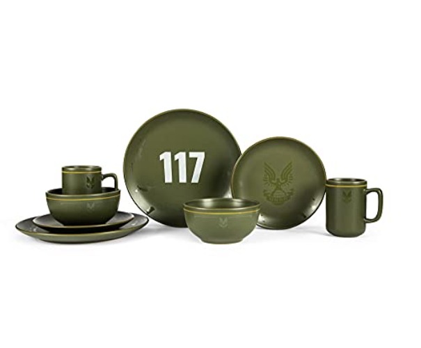 HALO Master Chief 117 Stoneware 8-Piece Dinnerware Set | Video Game-Themed Home Kitchen Essentials | Includes Dinner And Salad Plates, Soup Bowls, Mugs | Place Setting For 2