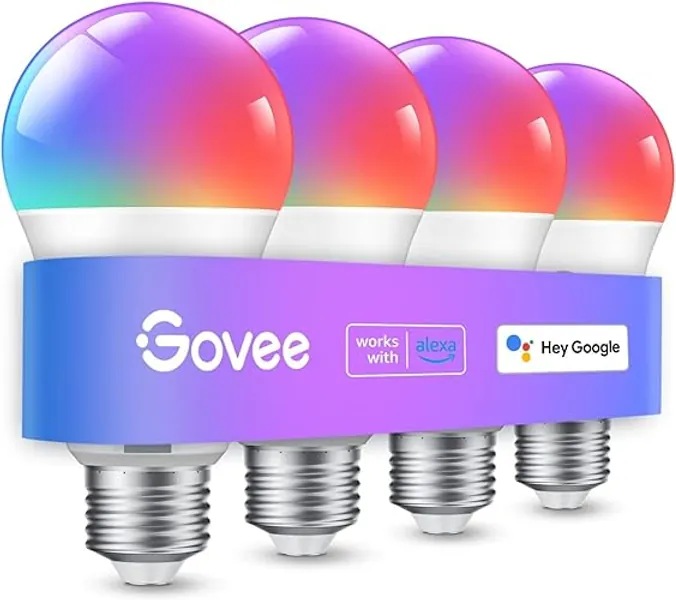 Govee Smart Light Bulbs, Color Changing Light Bulb, Work with Alexa and Google Assistant, 16 Million Colors RGBWW, WiFi & Bluetooth LED Light Bulbs, Music Sync, A19, 800 Lumens, 4 Pack - 4