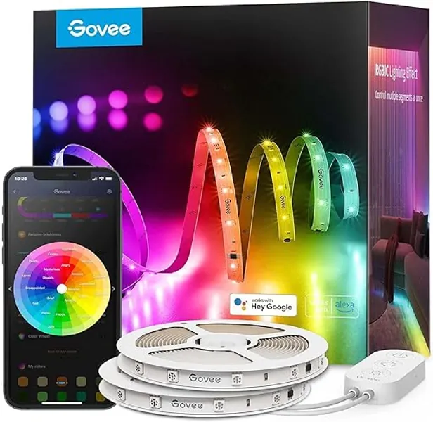 Govee 100ft RGBIC LED Strip Lights, Smart LED Lights Work with Alexa and Google Assistant, LED Lights for Bedroom WiFi App Control Segmented DIY Multiple Colors, Color Changing Light, LED Lights - 100ft