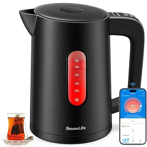 GoveeLife Smart Kettle Temperature Control 1.7L, 1500w WiFi Tea Kettle Electric with LED Indicator Lights, Remotely Control, 2H Keep Warm, 4 Presets Hot Water Boiler for Tea & Coffee & DIY
