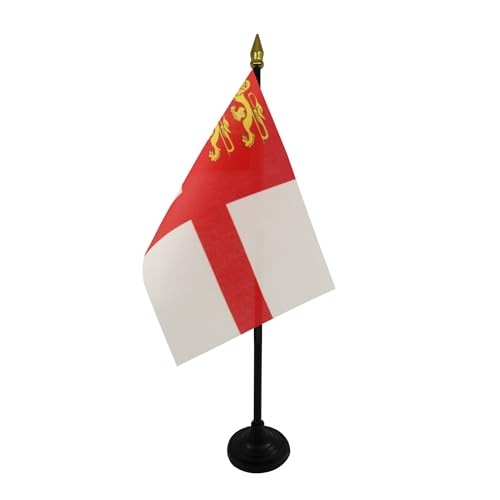 Sark Island Table Flag 4'' x 6'' - Guernsey Desk Flag 15 x 10 cm - golden spear top - AZ FLAG