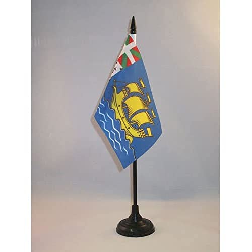Saint Pierre and Miquelon Table Flag 4'' x 6'' - Saint-Pierrais - Miquelonnais Desk Flag 15 x 10 cm - Black plastic stick and base - AZ FLAG - Saint Pierre and Miquelon - 4'' x 6''