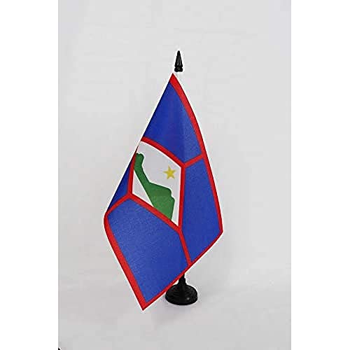Sint Eustatius Table Flag 5'' x 8'' - Statia Desk Flag 21 x 14 cm - Black plastic stick and base - AZ FLAG