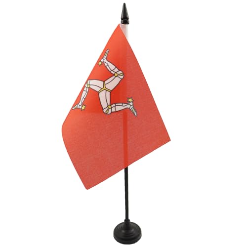 Isle of Man Table Flag 4'' x 6'' - Manx - English Desk Flag 15 x 10 cm - Black plastic stick and base - AZ FLAG - Isle of Man - 4'' x 6''
