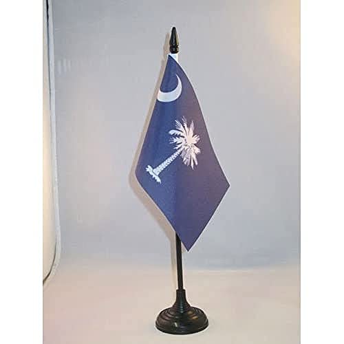 South Carolina Table Flag 4'' x 6'' - US state of Caroline du Sud Desk Flag 15 x 10 cm - Black plastic stick and base - AZ FLAG - South Carolina - 15x10 cm