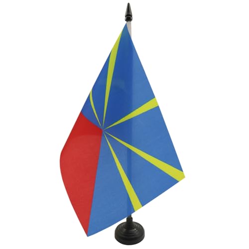Reunion Table Flag 5'' x 8'' - French region of La Réunion Desk Flag 21 x 14 cm - Black plastic stick and base - AZ FLAG - Reunion - 21x14 cm