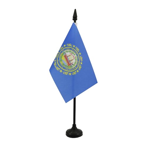 New Hampshire Table Flag 4'' x 6'' - US state of New Hampshire Desk Flag 15 x 10 cm - Black plastic stick and base - AZ FLAG - New Hampshire - 15x10 cm