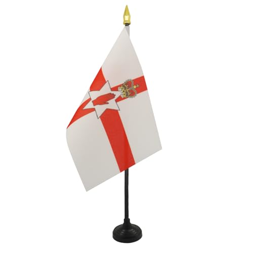 Northern Ireland Table Flag 4'' x 6'' - Irish Desk Flag 15 x 10 cm - golden spear top - AZ FLAG