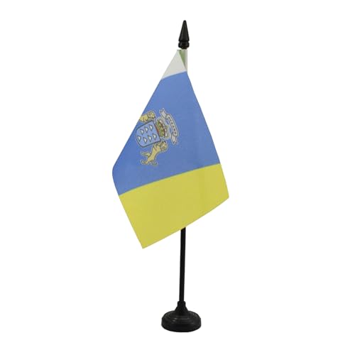 Canary Islands Table Flag 4'' x 6'' - Spanish region of Canarias Desk Flag 15 x 10 cm - Black plastic stick and base - AZ FLAG - Canary Islands - 15x10 cm