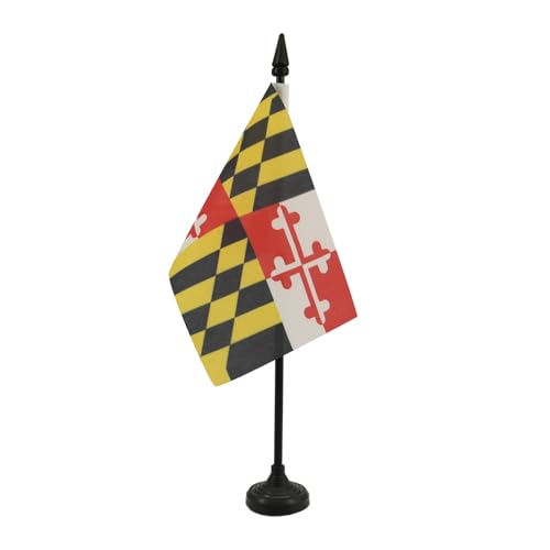 Maryland Table Flag 4'' x 6'' - US state of Maryland Desk Flag 15 x 10 cm - Black plastic stick and base - AZ FLAG - Maryland - 15x10 cm