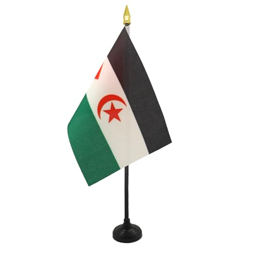 Western Sahara Table Flag 4'' x 6'' - Sahrawi - Western Saharan Desk Flag 15 x 10 cm - golden spear top - AZ FLAG