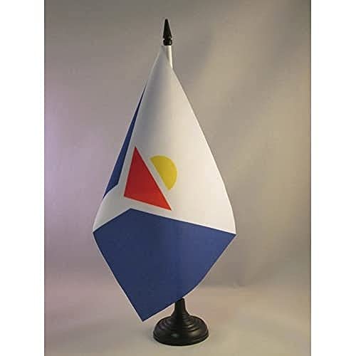 Saint Martin Table Flag 5'' x 8'' - St. Martiner - St. Maartener Desk Flag 21 x 14 cm - Black plastic stick and base - AZ FLAG - Saint Martin - 21x14 cm