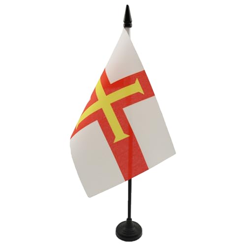Guernsey Table Flag 4'' x 6'' - British Desk Flag 15 x 10 cm - Black plastic stick and base - AZ FLAG - Guernsey - 4'' x 6''