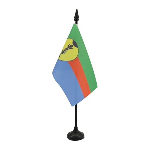 New Caledonia Table Flag 4'' x 6'' - New Caledonian Desk Flag 15 x 10 cm - Black plastic stick and base - AZ FLAG - New Caledonia - 4'' x 6''