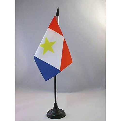 Saba Table Flag 4'' x 6'' - Saba Desk Flag 15 x 10 cm - Black plastic stick and base - AZ FLAG - Saba - 15x10 cm