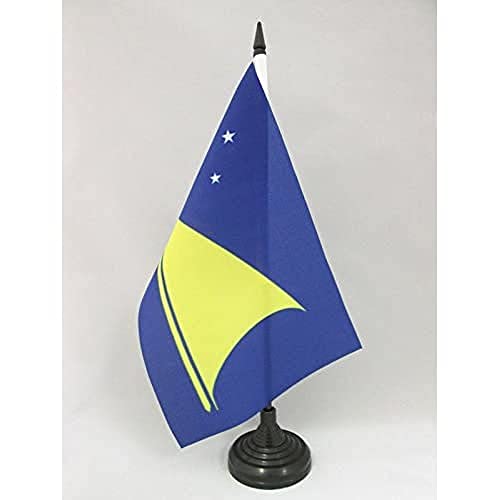 Tokelau Table Flag 5'' x 8'' - New Zealand Desk Flag 21 x 14 cm - Black plastic stick and base - AZ FLAG - Tokelau - 21x14 cm