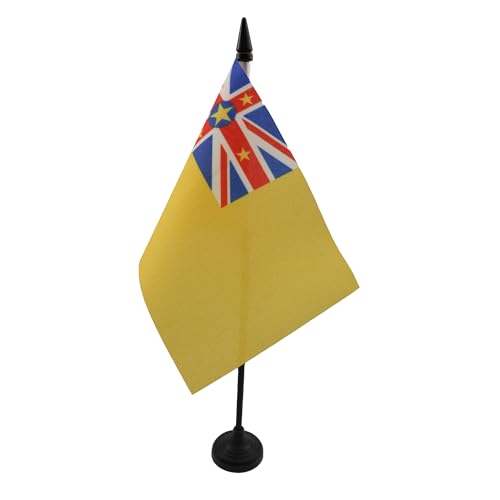 Niue Table Flag 4'' x 6'' - Niuean Desk Flag 15 x 10 cm - Black plastic stick and base - AZ FLAG - Niue - 15x10 cm