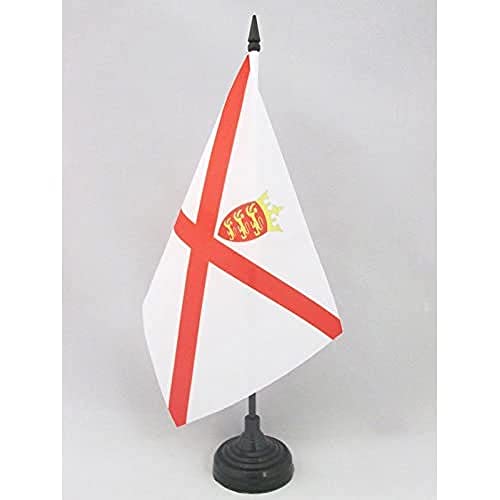 Jersey Table Flag 5'' x 8'' - English - England Desk Flag 21 x 14 cm - Black plastic stick and base - AZ FLAG - Jersey - 5'' x 8''