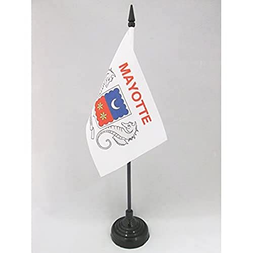 Mayotte Table Flag 4'' x 6'' - French region of Mayotte Desk Flag 15 x 10 cm - Black plastic stick and base - AZ FLAG