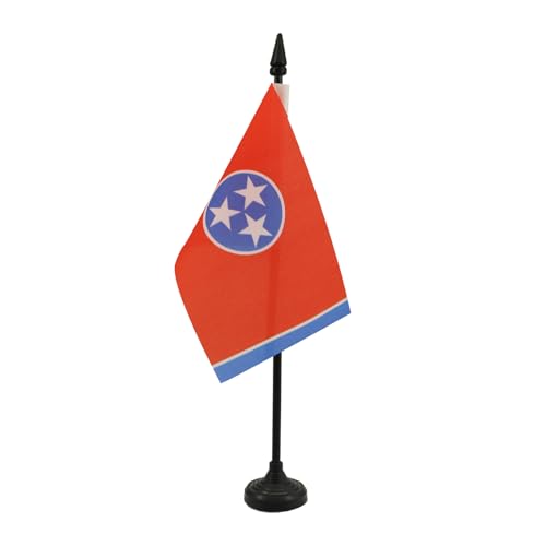 Tennessee Table Flag 4'' x 6'' - US state of Tennessee Desk Flag 15 x 10 cm - Black plastic stick and base - AZ FLAG - Tennessee - 15x10 cm