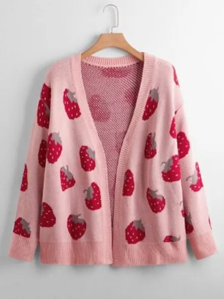 Strawberry Pattern Drop Shoulder Cardigan