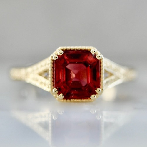 Poison Apple Asscher Cut Red Tourmaline Ring | 8