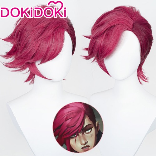 【Ready For Ship】DokiDoki Game League of Legends Cosplay Vi Cosplay Wig LOL Arcane Curly Red | One Size