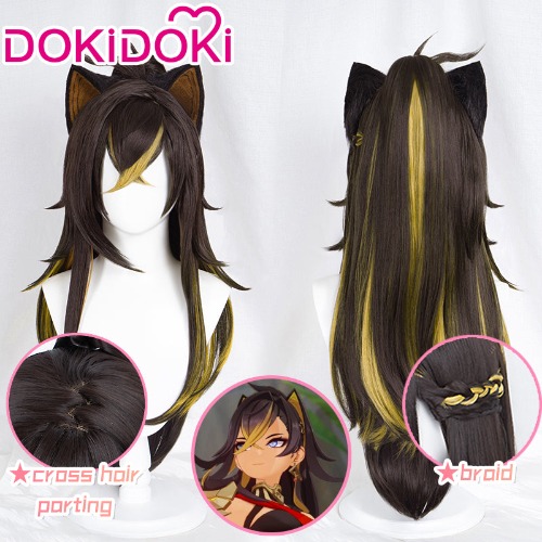 【Ready For Ship】DokiDoki Game Genshin Impact Cosplay Dehya Cosplay Wig Sumeru Long Brown | Wig Only