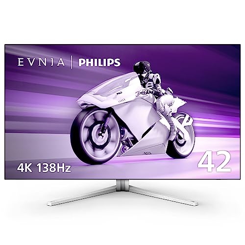 PHILIPS EVNIA 42M2N8900 41.5” 4K OLED Gaming Monitor, 4K UHD, 138Hz 0.1ms GtG, FreeSync Premium, HDR10, USB-C Docking, KVM, 10W Speakers + DTS Sound, Ambiglow, 4-Year Advance Replacement - 42" OLED 4K UHD - 138Hz | USB-C Docking + KVM Switch