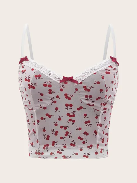 ROMWE Sweetness Cherry Lace Cami Top