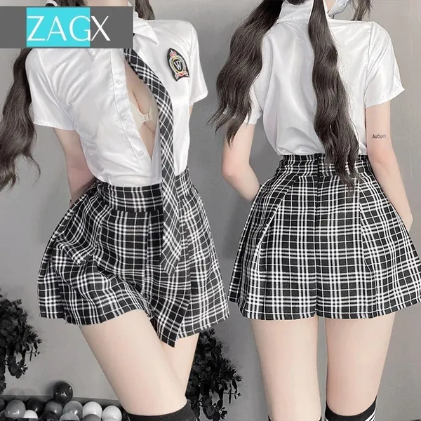 Japanese Student Girls School Uniform Black White Lingerie JK Suit Pleated Skirt Women Night Roleplay Temptation Outfits