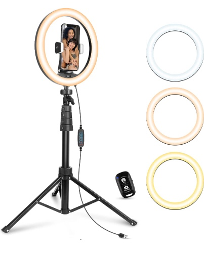 Amazon.com: Eicaus 10'' Selfie Ring Light with 62'' Tripod Stand, Phone Ringlight with Remote and Phone Holder, Lighting for Video Recording Compatible with iPhone/Android : Cell Phones & Accessories