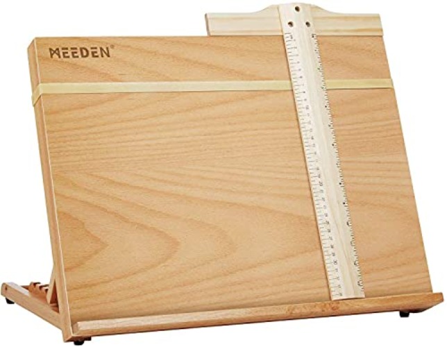 Art Drawing Board- Portable & Adjustable Beech Wood Sketching Board with T Ruler - Wooden Desktop/Tabletop Easel for Drawing on Location, in Class, at Work, or Plein Air, Large Doard 18½" X 14¼" (A3)