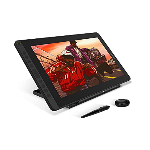 HUION KAMVAS 16 Graphics Drawing Tablet with Screen Full-Laminated Graphic Monitor with Battery-Free Stylus Tilt 10 Hot Keys Adjustable Stand, 15.6inch Pen Display for PC/Mac/Android/Linux, Black - 16 Inch - Black With Stand