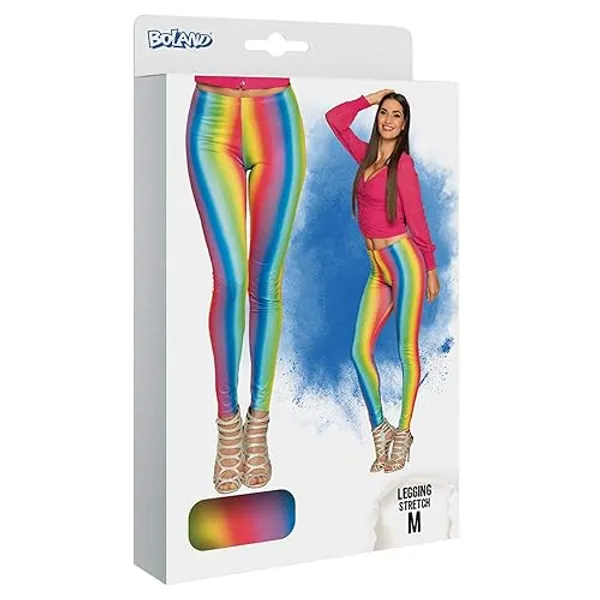 Boland - Leggings Regenbogen, für Damen, stretch, mehrfarbige Streifen, figurbetont, Clown, Flower-Power, Kostüm, Karneval, Mottoparty