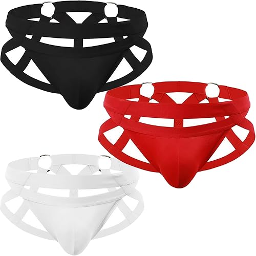 Faringoto Herren Doppel-Stahl-Ring-Tanga, einfarbig, Baumwolle, Unterwäsche - L - 3 Farben