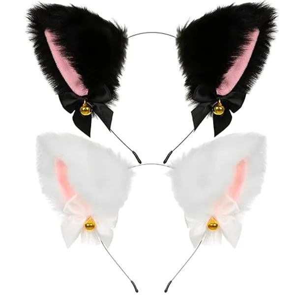 RoserRose Katzenohren Haarreif, Fuchsohren Stirnband Haarnadel, Anime Katze Cosplay, Niedlich Haarschmuck,Plüsch Haarreifen für Kinder Und Damen, Cat ears für Halloween Cosplay(2 Stück)