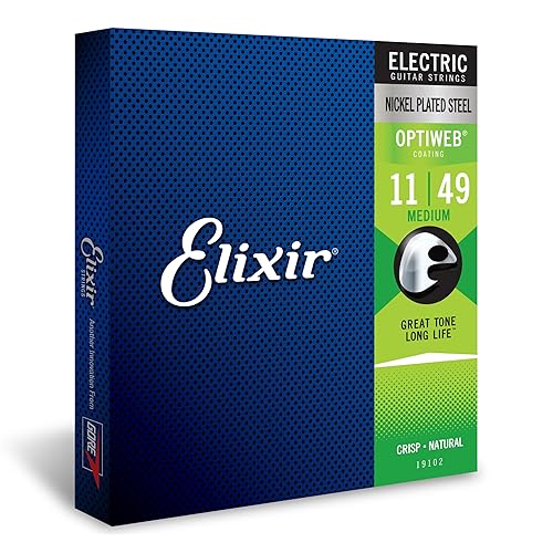 Elixir 19102 ® Strings Electric Guitar Strings with OPTIWEB® Coating, Medium (.011-.049), Blue