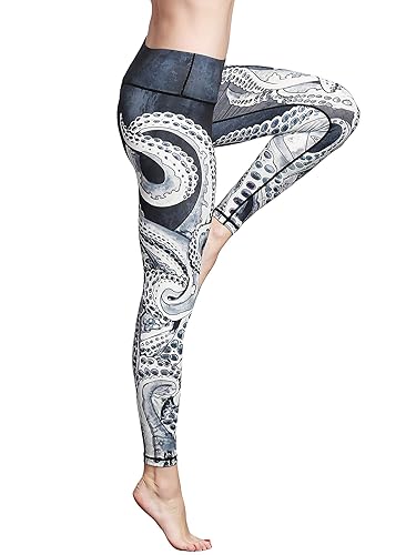 FLYILY High Waist Gym Leggings for Women Tie-Dyed Floral Galaxy Printed Running Leggings Yoga Pants Workout Running Butt Lift Compression Leggings - 5-octopus - M