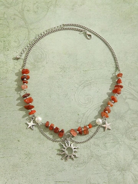 Fairycore 1pc Fashion Sun & Star Decor Beaded Necklace For Women For Daily Decoration