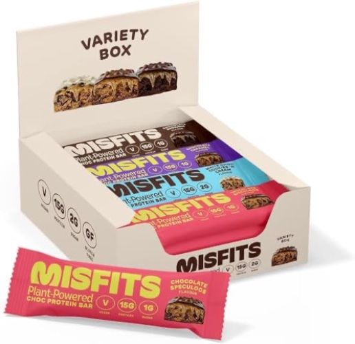 Misfits Vegan Protein Bar, High Protein, Low Sugar, Gluten Free, Plant Based Protein Bar, 12 Pack (01 Variety Pack) - 01 Variety Pack - 12 Count (Pack of 1)