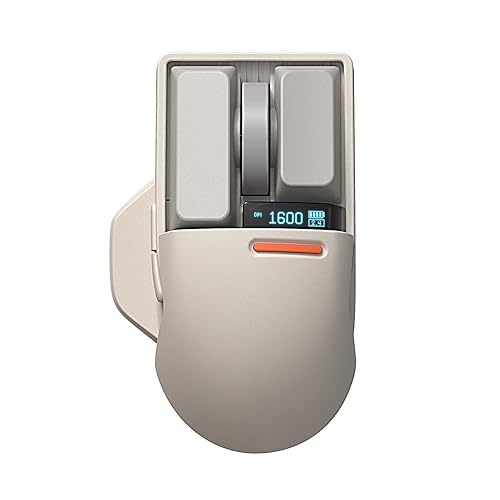 LOFREE Touch PBT Wireless Mouse with USB Receiver, Bluetooth, Wired Connection, Rechargeable, 4000 DPI with OLED Screen Compatible with Glass Surface for Mac Windows PC Notebook/Block Retro Grey - Block Retro Grey