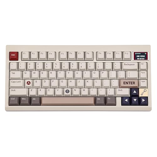 EPOMAKER TH80 PRO V2 Wireless Gaming Keyboard with Screen, BT5.0/2.4G/USB-C Gasket-Mounted Custom Keyboard, Hot Swappable, VIA Mechanical Keyboard for Win/MAC (Retro White, Sea Salt Silent Switch) - Sea Salt Silent Switch - Retro White