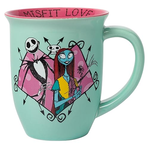 Silver Buffalo Disney Nightmare Before Christmas Jack and Sally Misfit Love Wide Rim Ceramic Mug, 16 Ounces - 16oz Jack and Sally Misfit Love