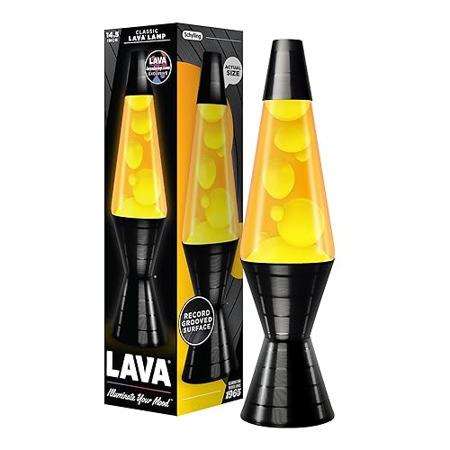 Lava® Lamp - 14.5'' Vinyl Record Grooved Base - The Original Motion Light - Yellow Wax and Orange Liquid - Item #2017 - Yellow