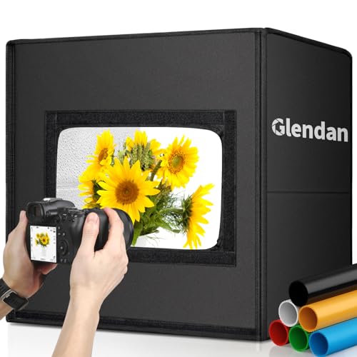 Glendan Light Box Photography, Portable Photo Studio Light Box, 16" x 16" Professional Dimmable Shooting Tent Kit with 216 LED Table Top Light & 6 Backdrops Photo Box for Product Photography - 16*16 Inch