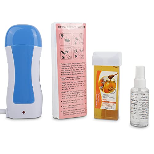 Roll On Wax Kit, Honey Wax Roller Waxing Kit for Women Men, Double Side Heating Wax Warmer with Wax Cartridge, 100pcs Wax Paper and After Wax Treatment (Honey) - Honey