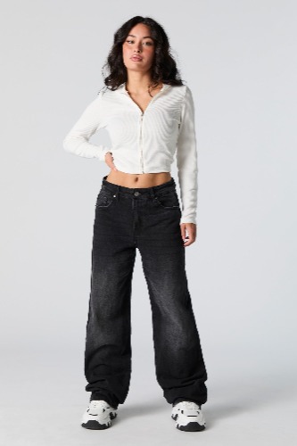 Black Vintage Wash High Rise Wide Leg Jean | Black / 7