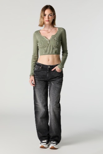 Black Washed Slouchy Straight Jean | Black / 7