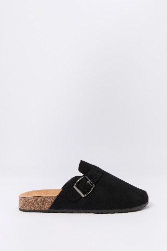 Buckled Cork Slide | Black / 11
